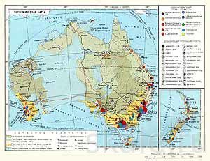 Австралия и Новая Зеландия. Физическая карта.